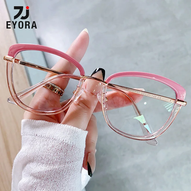

EYORA Fashion Women TR90 Two-Tone Reading Glasses Anti Blue Light Myopia Glasses Photochromic Prescription Optical Eyeglasses