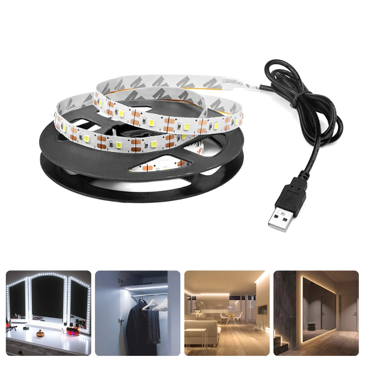 

5V USB LED Strip Light White/Warm White Led Lights for Room Decor TV Mirror Cabinet Backlight Lighting Tape Kitchen Night Light