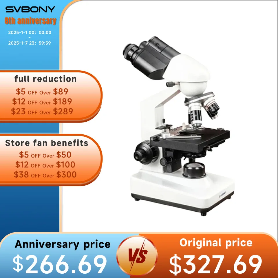 Svbony SM201 Binocular Compound Microscope, 40-2500X with 100x Oil Immersion Objective Lens NA1.25 Variable Light Abbe Condenser