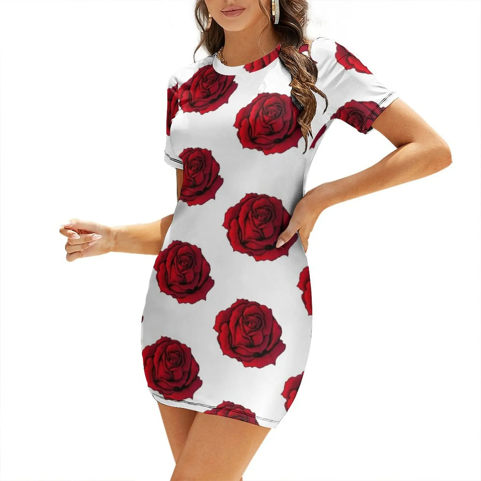 

Rose summer RED Short Sleeved Dress long sleeve dress dresses summer dresses women summer 2025 evening dress ladies