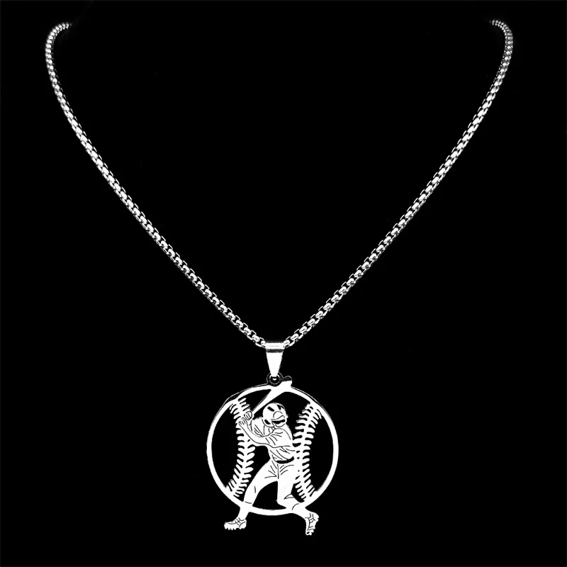 Hip Hop Baseball Player Softball Pendant Necklace for Men Women Stainless Steel Silver Color Ball Sports Chain Jewelry NZZZ699S0