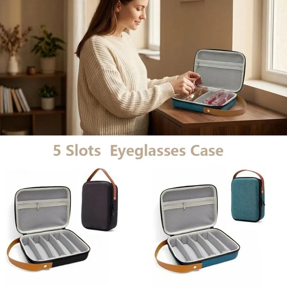 

5 Slots Eyeglasses Case Hard Shell Large Capacity Glasses Storage Box Oxford Cloth Anti-lost Sunglasses Protective Case Men