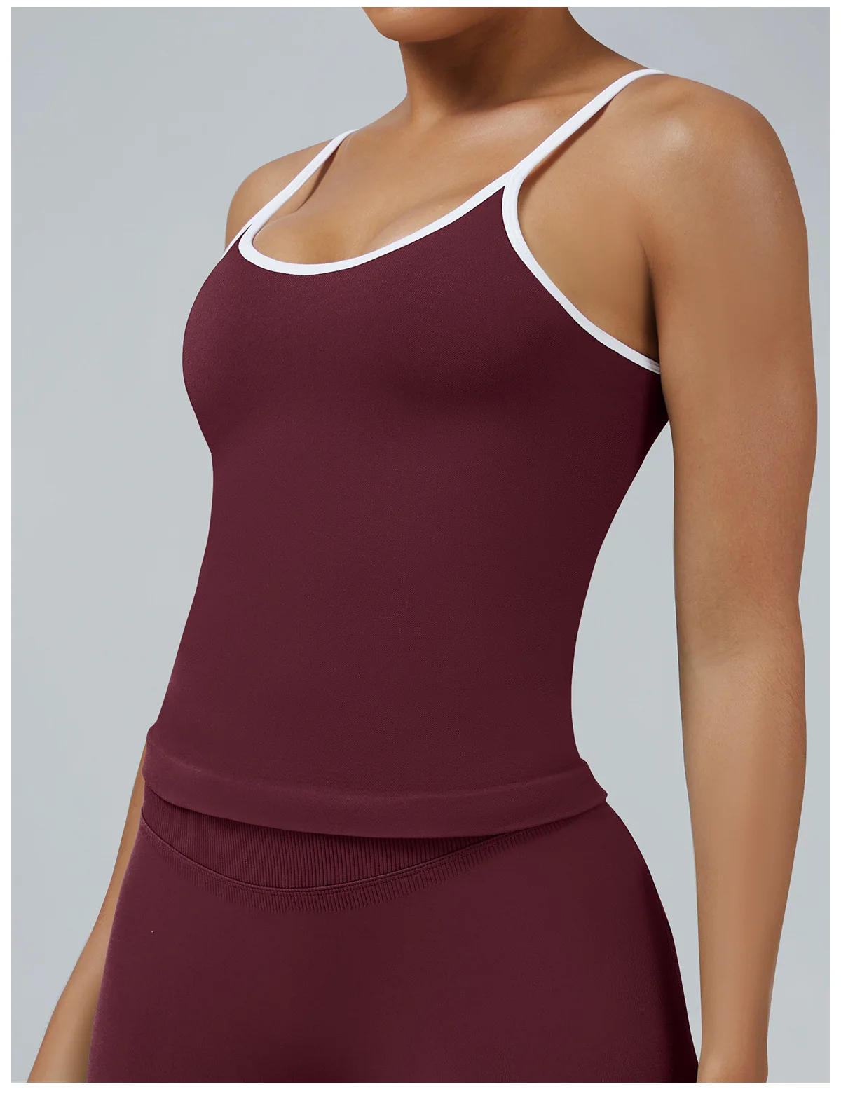 Damen Color-Blocking Gym-Sport-Tops Sommer Yoga Fitness Sexy Rückenfreie Strick-Camisoles mit Brustpolster und Trägern – Detail 22
