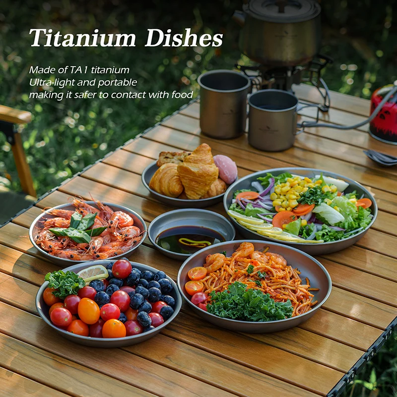 Boundless Voyage 6 Packed Titanium Plates Dishes Saucer Outdoor Pan Camping Food Tray Durable Tableware Stackable Serving Plates