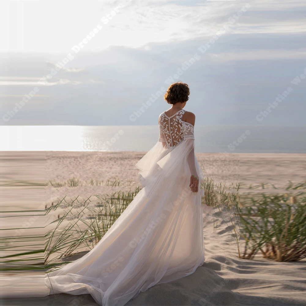 Vestidos de novia de línea a para mujer, apliques de encaje, estampado de flores, vestidos de novia de tul, vestidos de novia de princesa hechos a medida, 2024