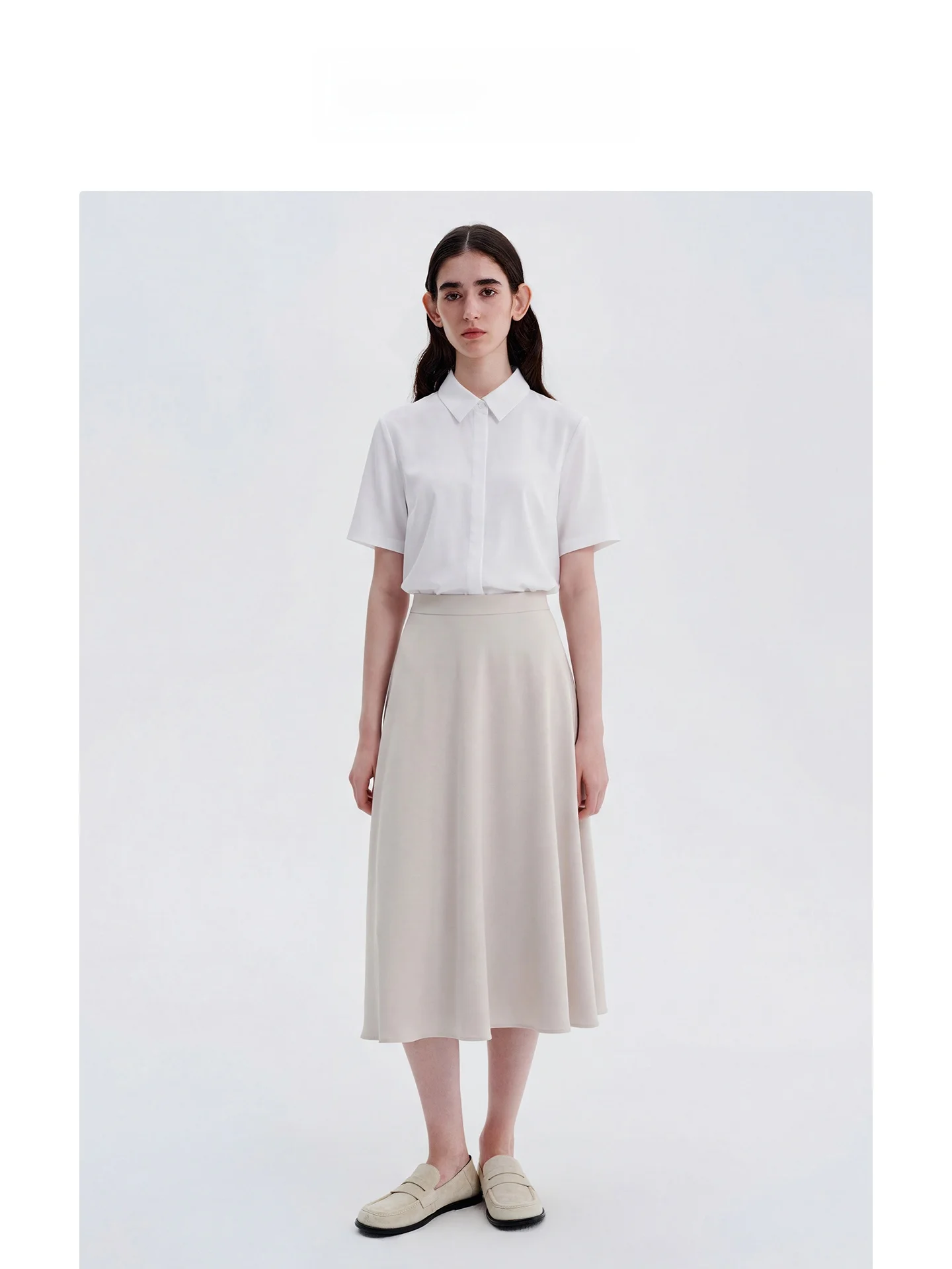 

LeLenth White Cloud Sensation Modal Short Sleeve Shirt Women's Professional Top for Commuting Job Interviews Formal Skirt Set