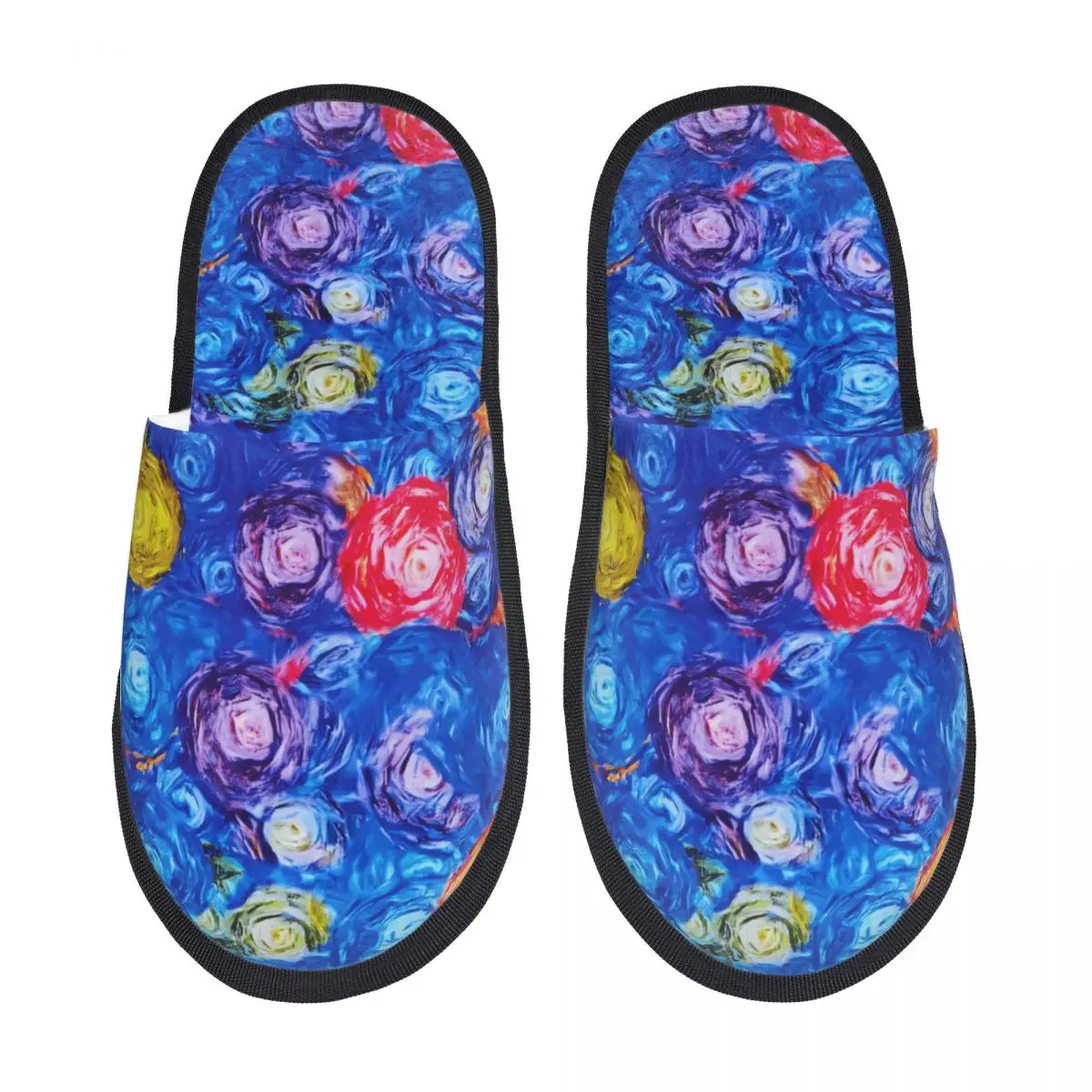 Custom Van Gogh Starry Night House Slippers Women Soft Memory Foam Slip On Spa Slipper Shoes