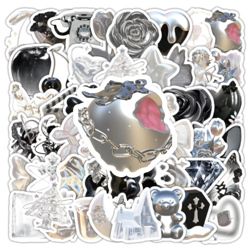 

10/30/50/100pcs Ins Style Shiny Silver Stickers Aesthetic Cartoon Graffiti DIY Skateboard Phone Vinyl Cute Decoration Decals Toy