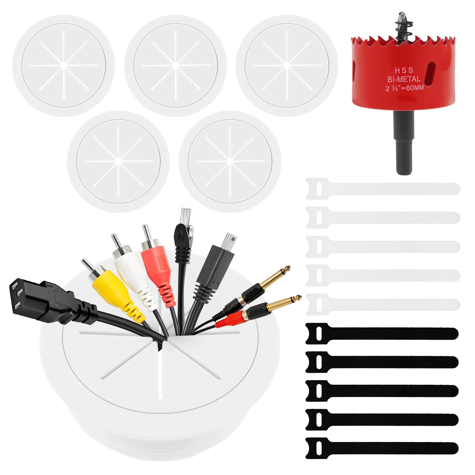 

Комплект настольных втулок для кабелей (1 шт.) с отверстием 2-3/8 дюйма, заглушка для отверстия в столе, с 10 волшебными кабельными стяжками, для ТВ-тумбы