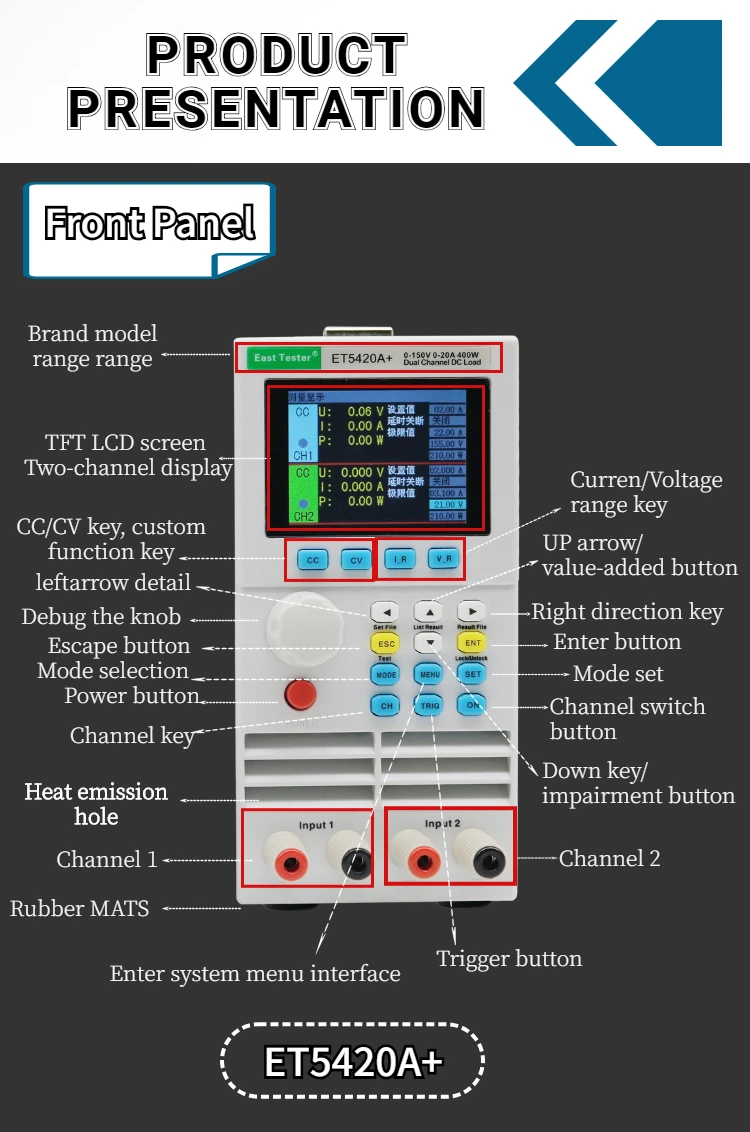 Programmable DC Electronic Load Single/Dual Channel 400W 150V 40A /20A Digital Battery Capacity Tester ET5410A+ ET5420A+ ET5411A