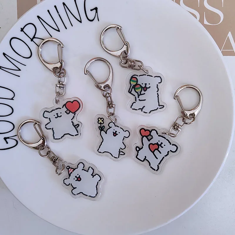 6pc Cute Acrylic Cartoon Dog Key Chain Car KeyRing Bag Pendant Art Course Souvenir Women Child Party Favors Gift for Lover