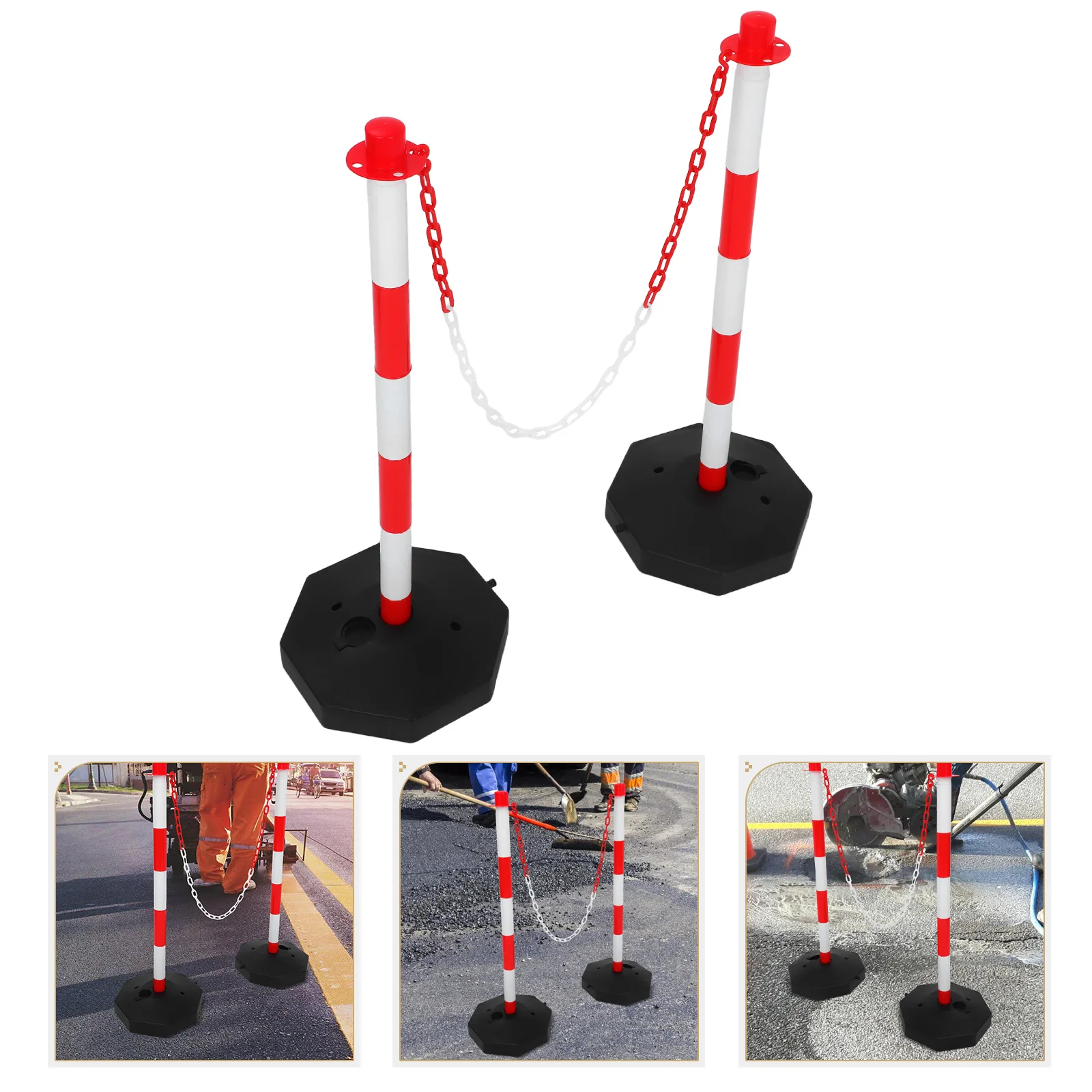 

1 Set Road Bollard Posts: Plastic Traffic Delineator With Base Stable Safety Barrier For Construction Event Parking Reflective