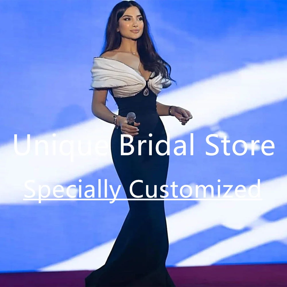 

Sexy Fashion Mermaid Prom Dresses Off The Shoulder With Crystal Evening Gown Dubai Arab Women's Sweep Train Vestidos De Gala