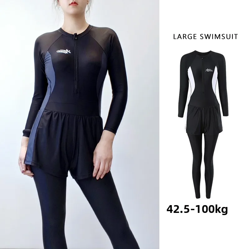 

New plus Size Surfing Swimwear Long Sve Conservative Sports Sle Cover up Sun Protection Diving for plus Size P...