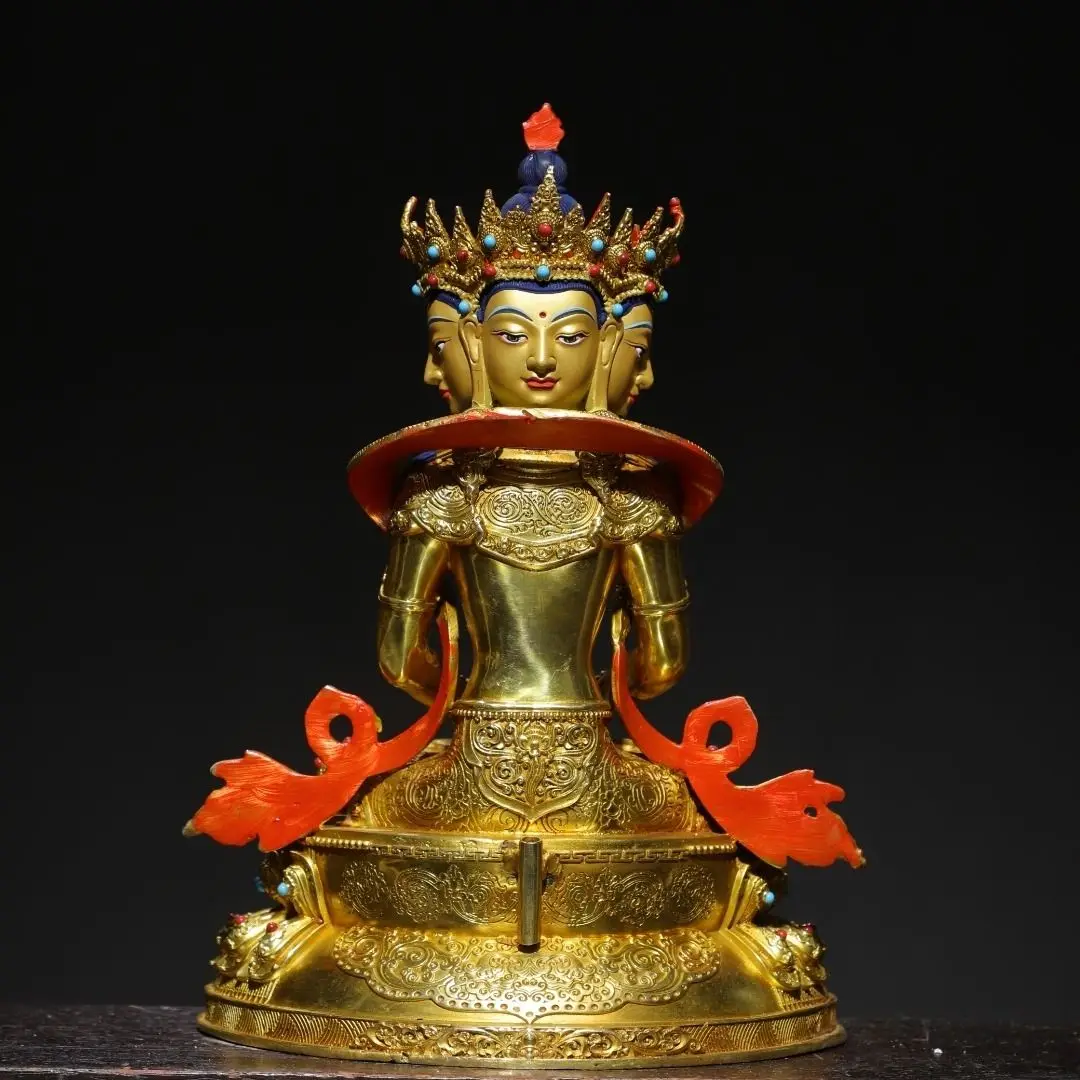 Copper gilt, painted [Four-faced Buddha] 38 cm high, 24 cm wide, 16 cm thick, and weighs 3.9 kg