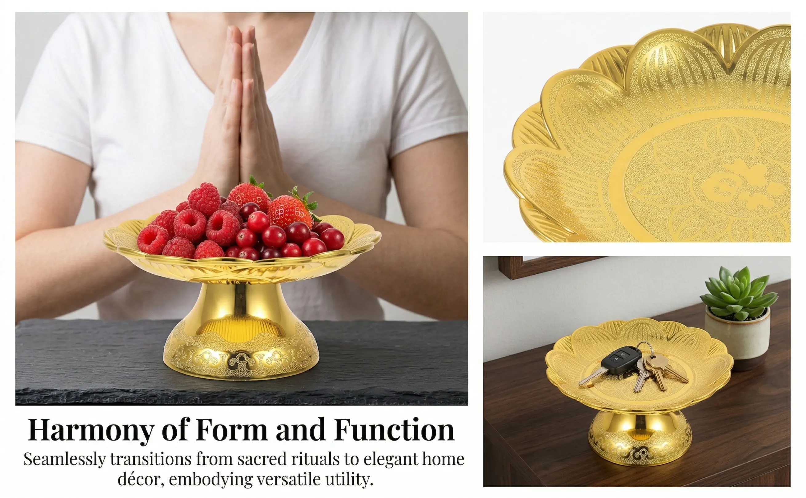 Lotus Temple Fruit Tray with Raised Edges for Buddhist Worship, Fruit Storage & Home Decor - view 6