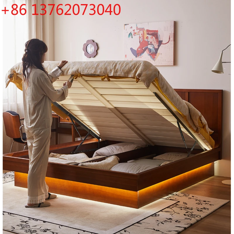 

Ретро твердая древесина, костяная линия, высокая кровать-коробка, 2021, главная спальня, 1,5/1, ретро-спальня, маленькая квартира, двуспальная кровать