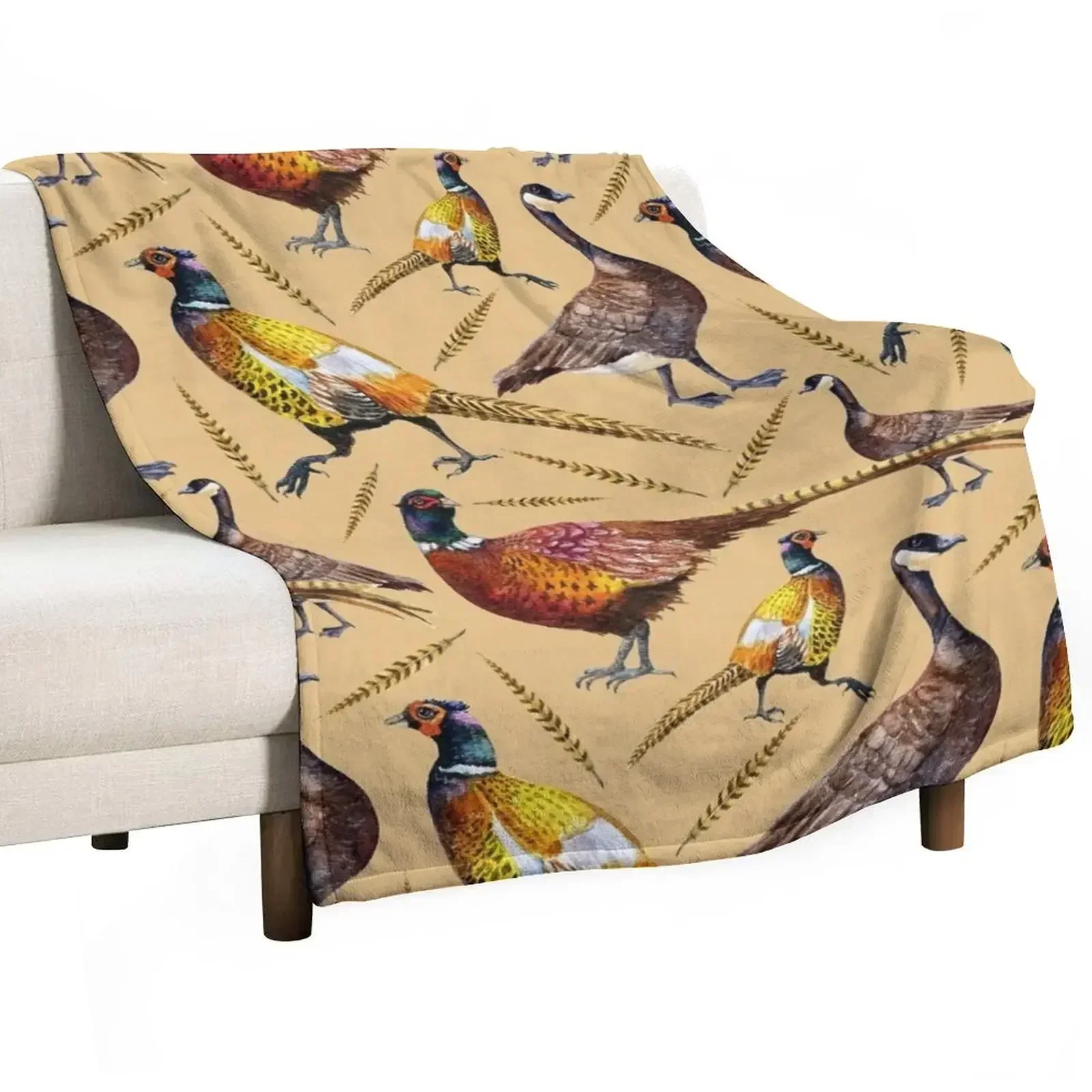 Vintage brown orange colorful pheasant birds pattern Throw Blanket Cute Soft Big Blankets