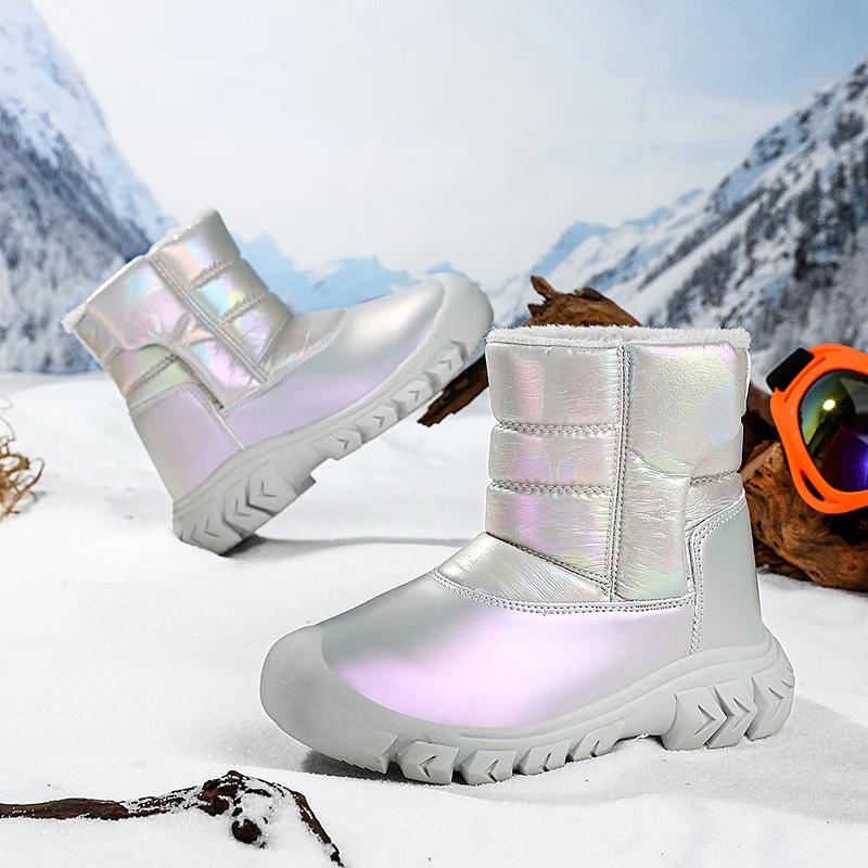 أطفال دافئ جودة عالية أفخم أحذية الشتاء في الهواء الطلق الأطفال أحذية الأميرة أنيقة الفتيات أحذية مقاومة للماء فتاة صبي الثلوج الأحذية #1