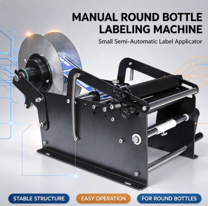 Manual Round Bottle Labeling Machine Small Semi Automatic Glass Plastic Jar Sticker Label Applicator Desktop Packaging Equipment