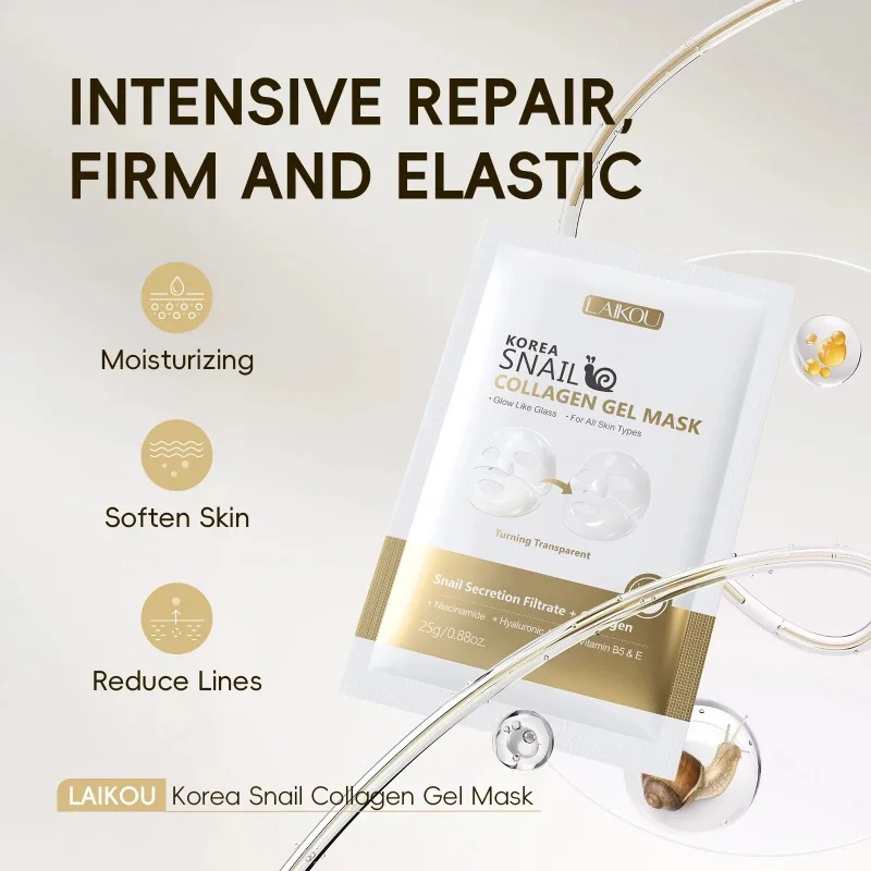 LAIKOU Korea Snail Collagen Essence Mask Hydrating Sheet Mask Anti-Wrinkle Face Mask Firming Skin Care 25g*20pcs