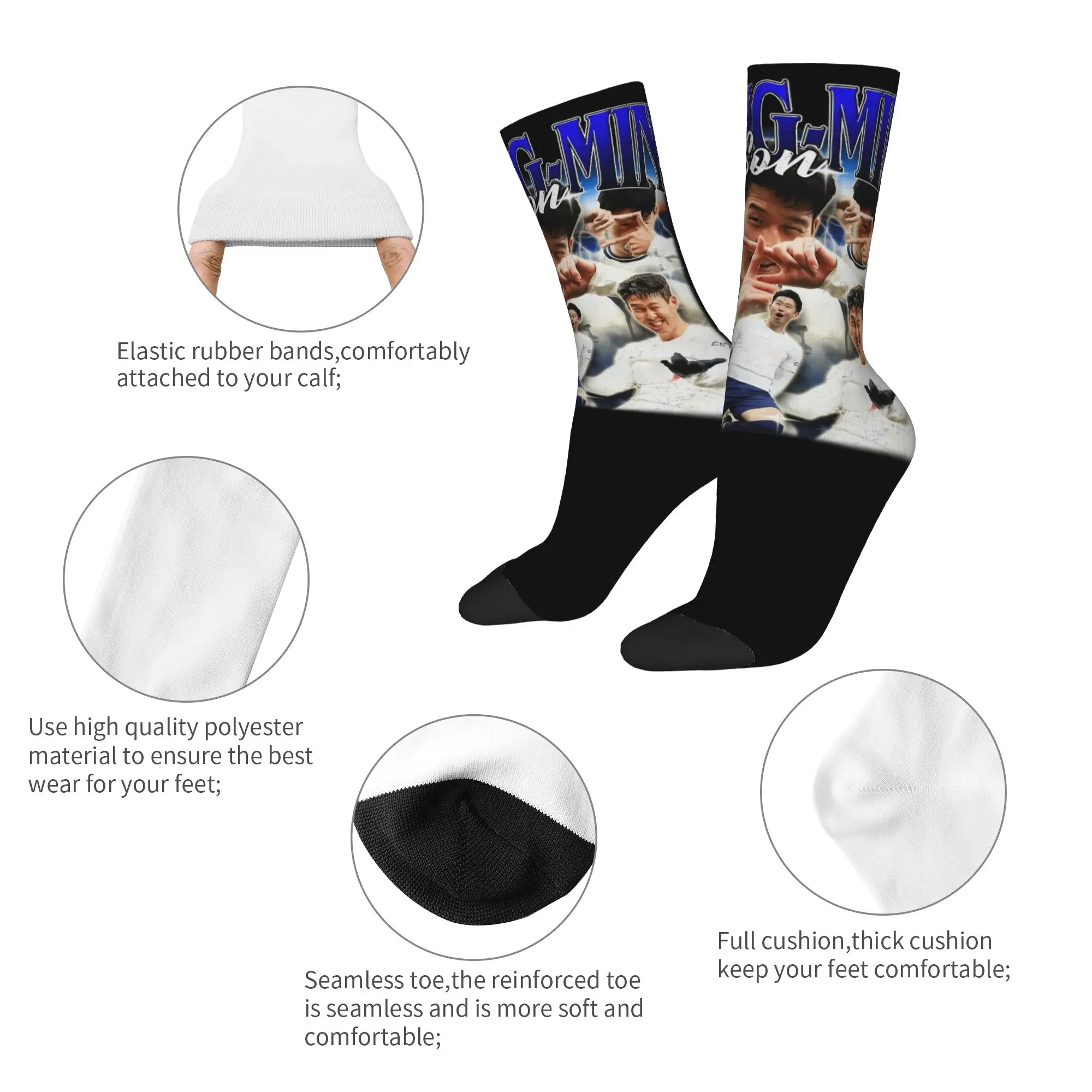 Fashion Son Heung-Min Vintage Soccer Basketball Socks Number 7 Polyester Long Socks for Unisex Non-slip