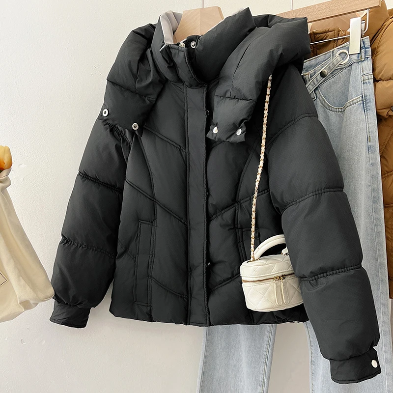 Manteaux rembourrés en coton coréen pour femmes, veste d'hiver épaisse en coton, coupe ample, manteaux chauds à capuche, nouvelle collection 2025