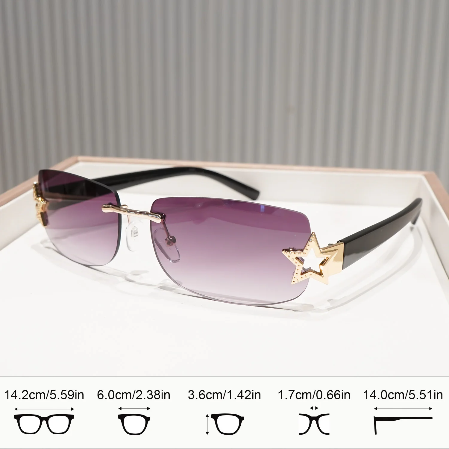 Women Sunglasses Square Sun Glasses Rimless Fashion Glasses Y2K Star Rhinestone Oval Shades UV400 Protection Sunnies for Beach view 6