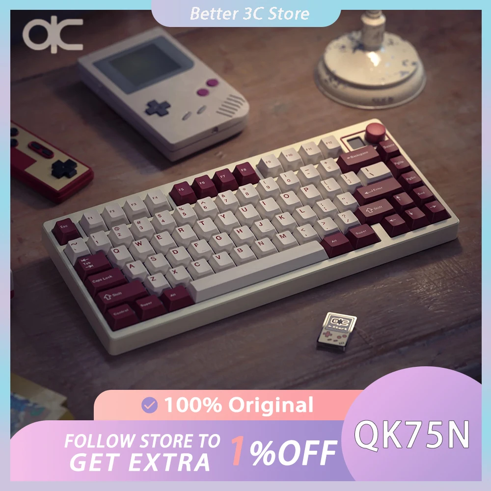 

QwertyKeys QK75N Mechanical Keyboard Aluminium Alloy Multifunctional Knob Wireless Customize Gaming Keyboard Three Mode Pc Gamer