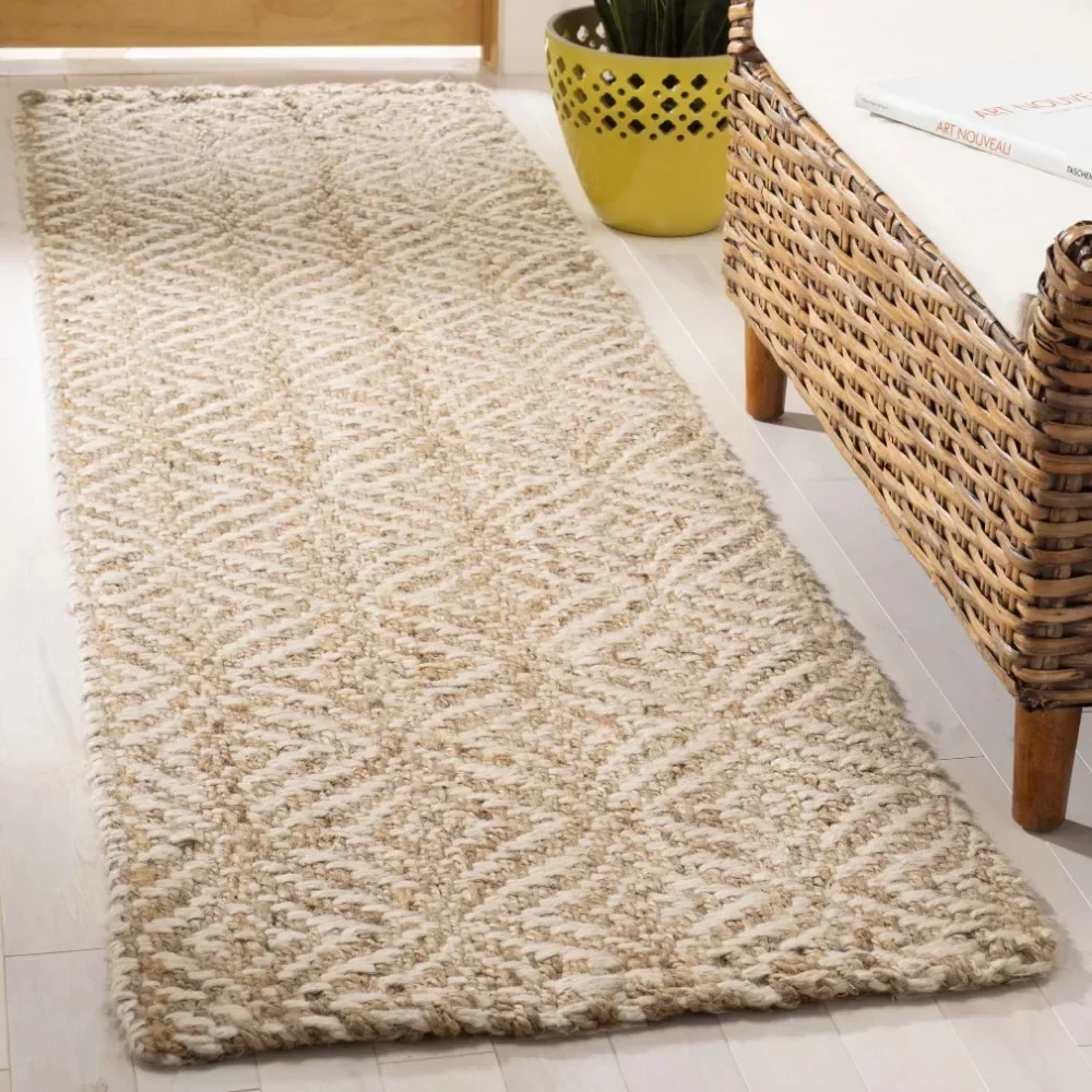 Natural Fiber Gervase Braided Diamonds Jute Runner Rug, Natural/Ivory, 2'3