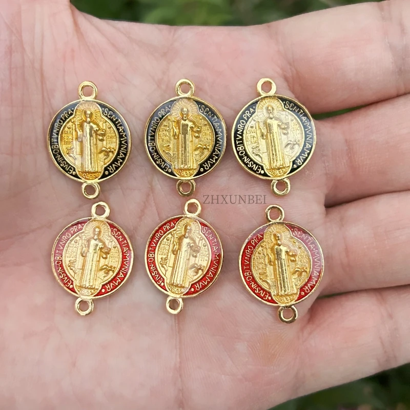 6pcs/pack Gold Plated Saint Benedict Charms Catholic Jewelry Accessories San Benito Bracelet Medal Beads