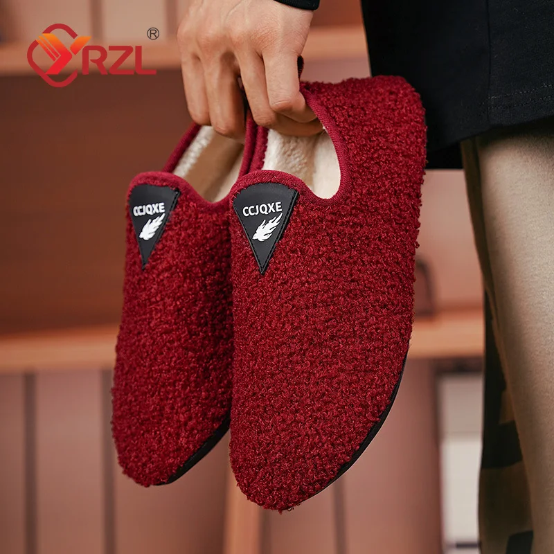 YRZL Mens Winter Cotton Shoes Flats Men Slipper Outdoor Fluffy Warm Unisex Cotton Indoor Loafers Home Slippers Casual Male Shoes