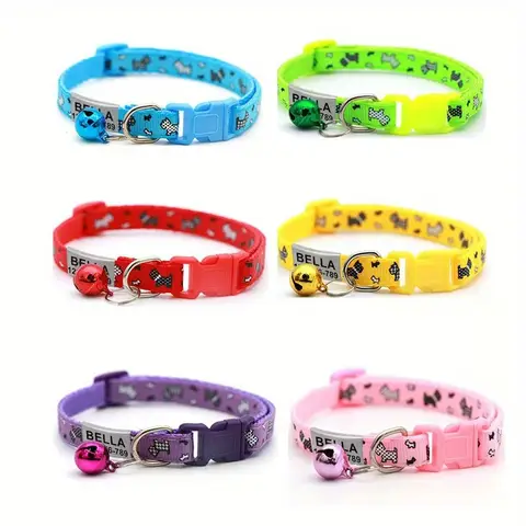 Customized Printed Cat Collar With Bell Adjustable Kitten Puppy Collars Free Engraved ID Nameplate tag Anti-lost Safety Buckle