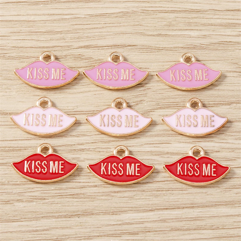 10pcs 17x10mm Cute Enamel Red Lips Charms Pendants for Jewelry Making Drop Earrings Necklaces Bracelets DIY Crafts Accessories