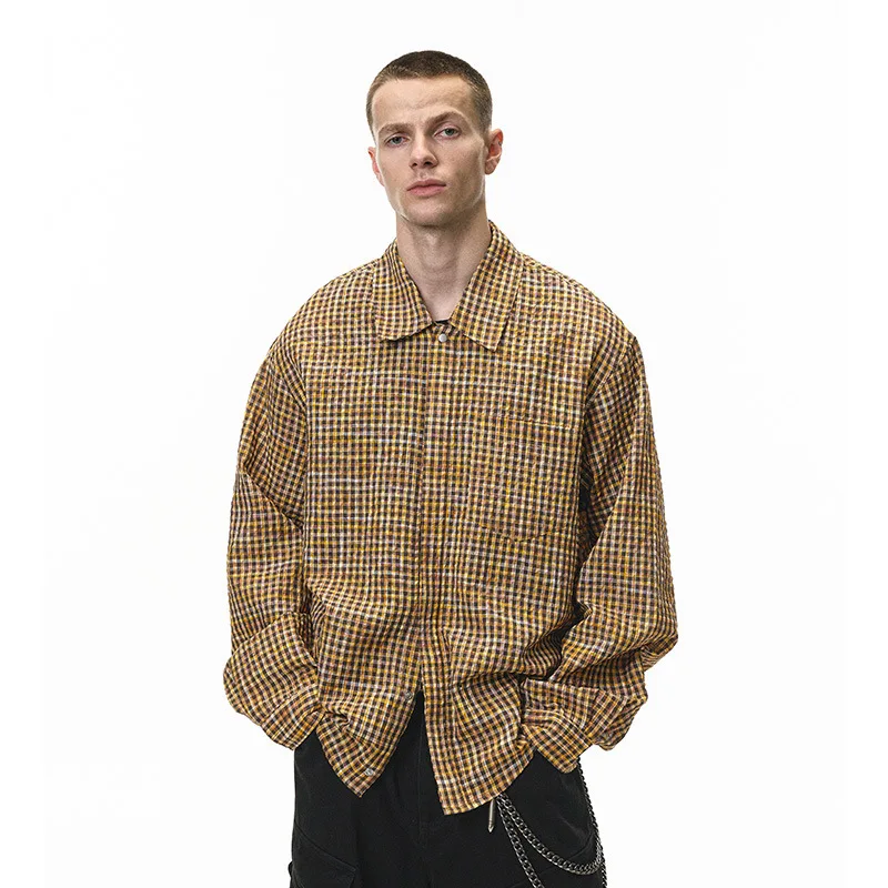 

2025 Autumn New Men's shirts Marled Checkered Shirts Brand Long Sleeve Shirts Casual Top