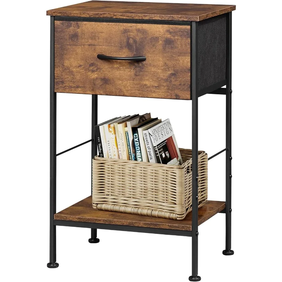 Nightstand Bedside Side Table for Bedroom Dorm with Steel Frame Night Stand End Table with Fabric Storage Drawer Easy Assembly