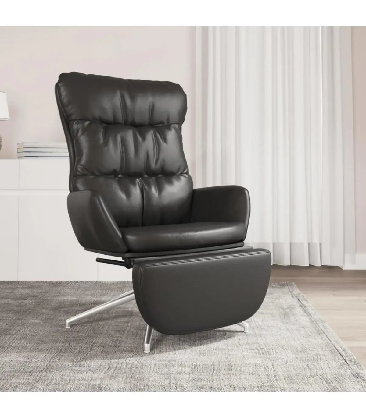 Relax armchairs and footrest real leather and black synthetic leather