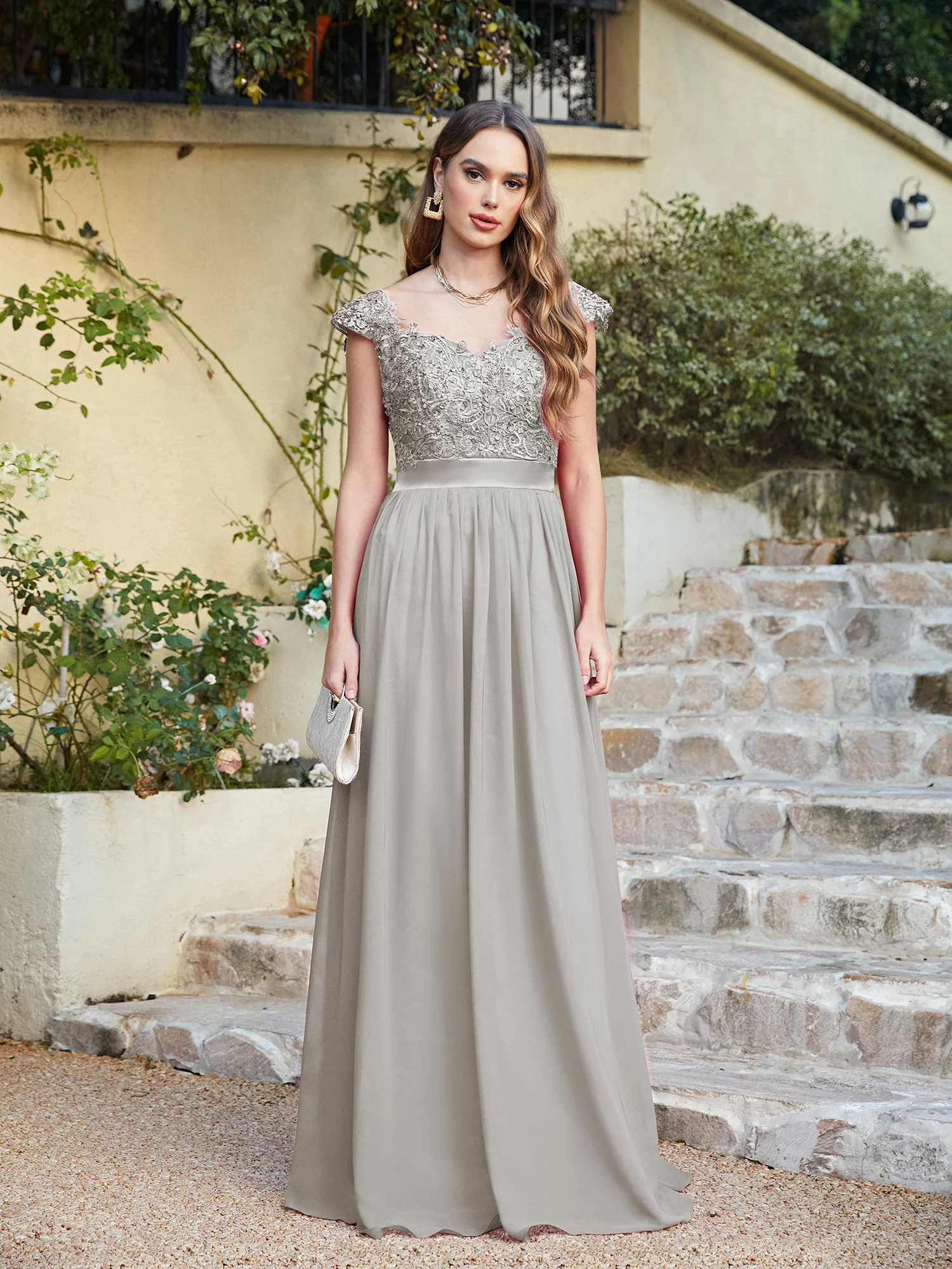 Chiffon Lace Beading Bridesmaid Dresses Wedding A Line Sleeveless Back Hollow Long Formal Evening Party Prom Gowns Vestidos