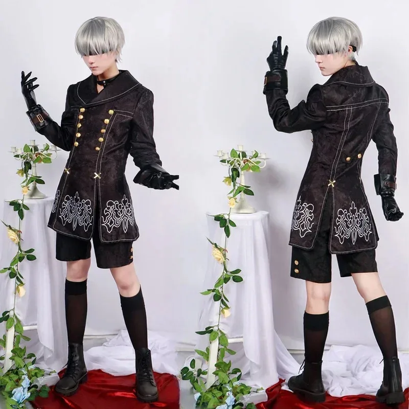 LQGame 9S Cosplay Cotsume YoRHa No. 9 Type S Uniform Jacket Pants Eyemask Gloves Wig for Halloween Comic Con