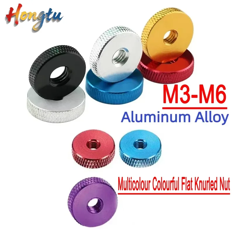 M3- M6 Aluminum Alloy Multicolour Colourful Flat Knurled Nut Thin Hand Screwed Nut Knurled Round Nut