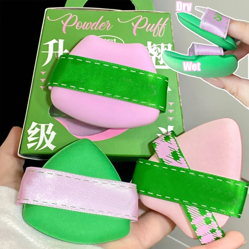 3PCS/box Fan-shaped Makeup Puff with Curled Tip Wet Dry Use Soft Air Cushion Foundation Powder Sponge Triangular Cosmetic Puff