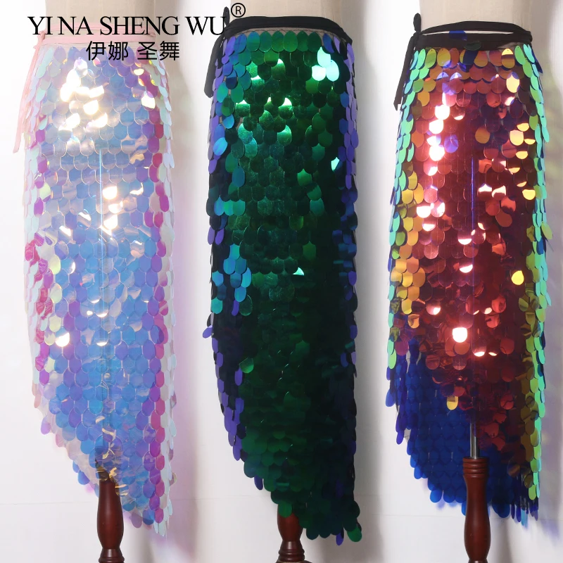 Sciarpa per fianchi con paillettes da ballo latino da donna Lady Sirena con paillettes Danza del ventre Sciarpa corta per fianchi Cintura avvolgente con paillettes Scaglie di pesce Abbigliamento da ballo