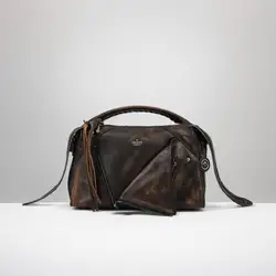 2024 Autumn/winter New Polo Neck Bag Sheepskin Handheld Women's Bag Retro Deconstructed Zipper One Shoulder Crossbody Bag Women
