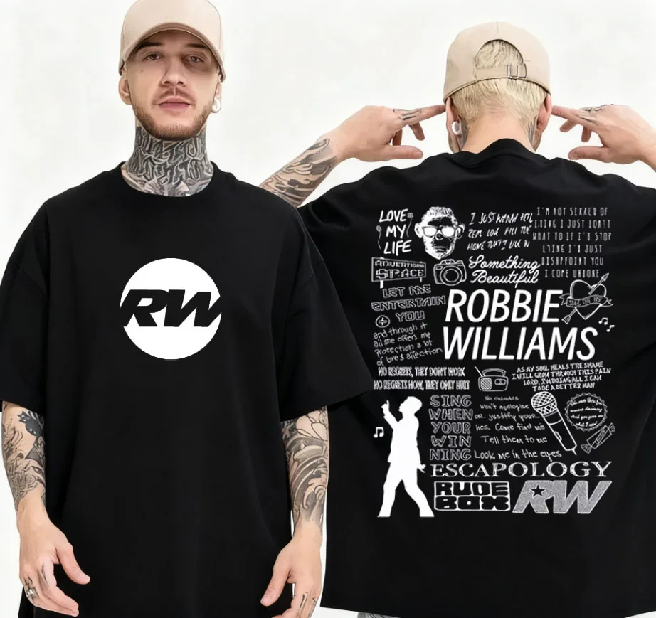 2025 Sommer Robbie Williams Rw Tour Album Merch T-Shirt Herrenmode reine Baumwolle Harajuku Kurzarm T-Shirt Street Wear