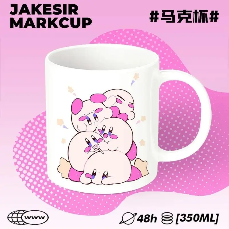 Tasse Kirby en céramique de 350ml, tasse d'eau, tasse à café pour la maison, petit déjeuner, lait, thé, jus de dessin animé, tasses à boire, ustensiles de cuisine pour la maison
