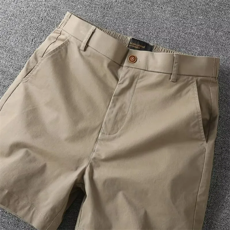 KIDWHXR Herren-Shorts, Sommer, schlicht, einfarbig, hohe Taille, gerade geschnittene Shorts, elastische Taille, lockere Sport-Freizeit-Shorts für Herren – Detail 10
