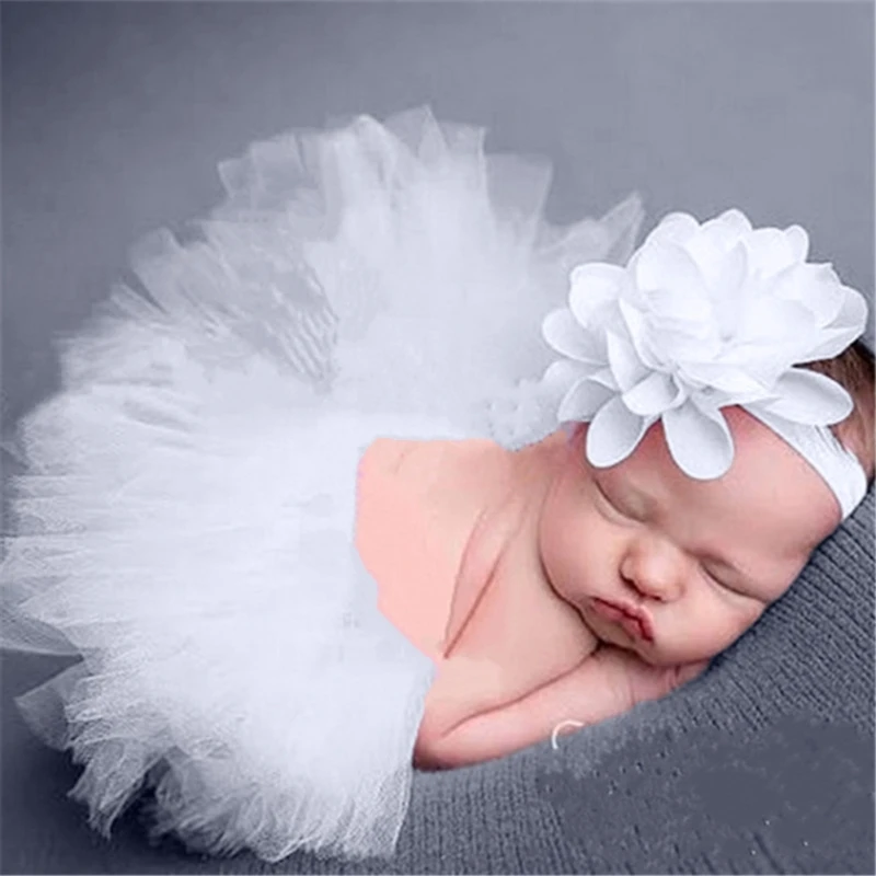 Newborn Hairband & Tulle Tutu Skirt Baby Photo Shooting Set Photo Props Infant Headband Dress Costume for Boys Girls A2UB