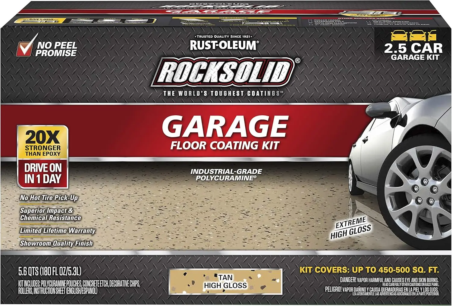 293515 Rocksolid Polycuramine Garage Floor Oil Coating 2.5 Car Kit, Tan, 180 Fl Oz (Pack of 1)