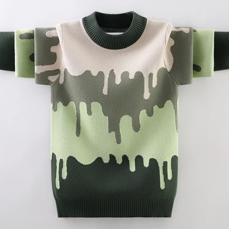 

Boys Sweater Autumn Winter Long Sleeve O-Neck Children Knitted Pullover Tops for Boys Fashion Color Splicing Teen Clothes