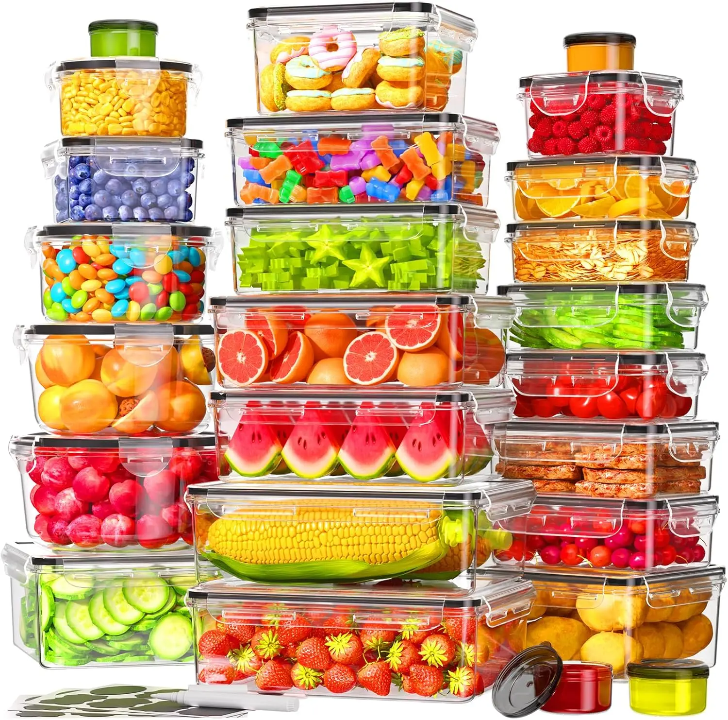 

50 PCS Food Storage Containers with Lids Airtight (25 Containers & 25 Lids), 100% Leak Proof Meal Prep Container for Kitchen, BP